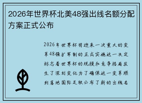 2026年世界杯北美48强出线名额分配方案正式公布 2026年世界杯北美48强出线名额分配方案正式公布